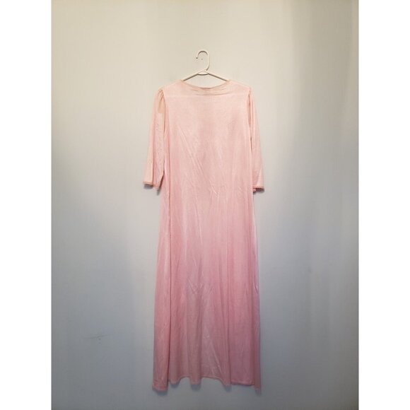 VTG 80s Vassarette Womens M Pegnoir Maxi Robe Pink Lace Open Front 3/4 Sleeve - Picture 2 of 6